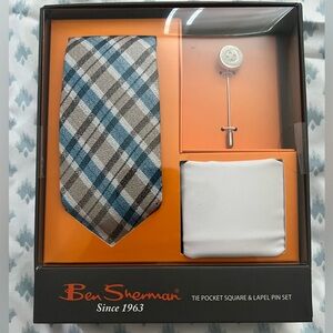 Ben Sherman Blue and Black Plaid Tie Set